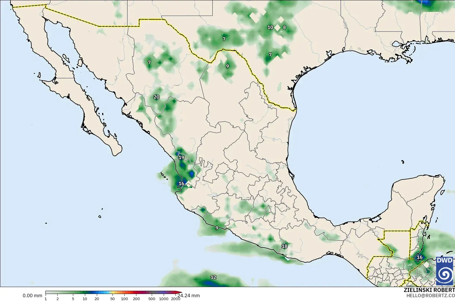 ICON modelo - México, Acumulación de precipitación
