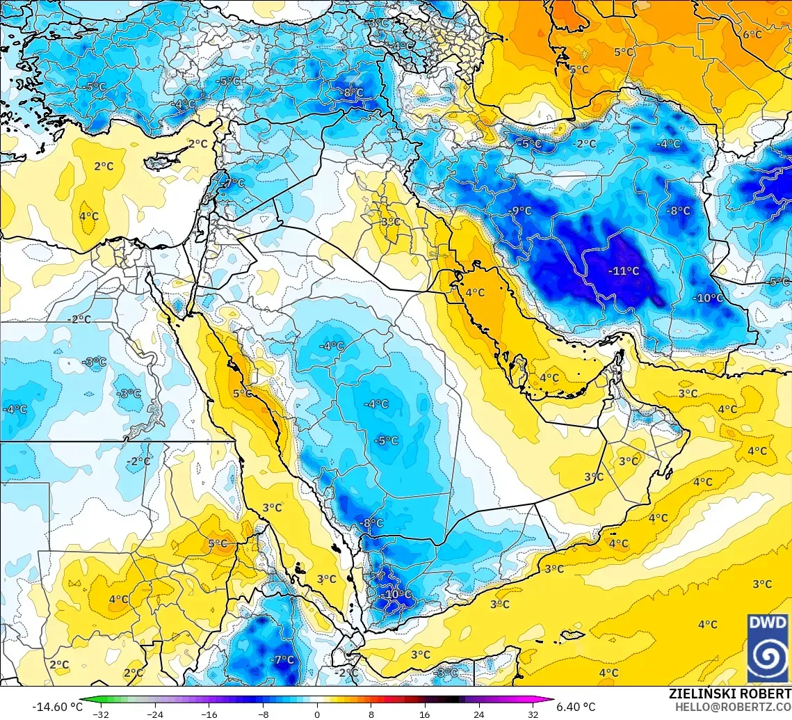 ICON modelo - Oriente Medio, Anomalía de temperatura a 850 hPa