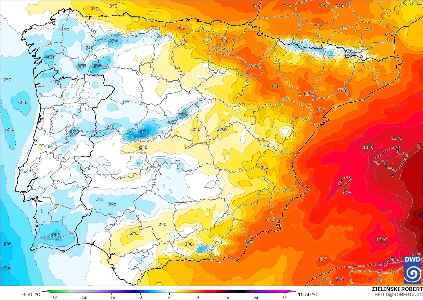 ICON modelo - España, Anomalía de temperatura a 850 hPa
