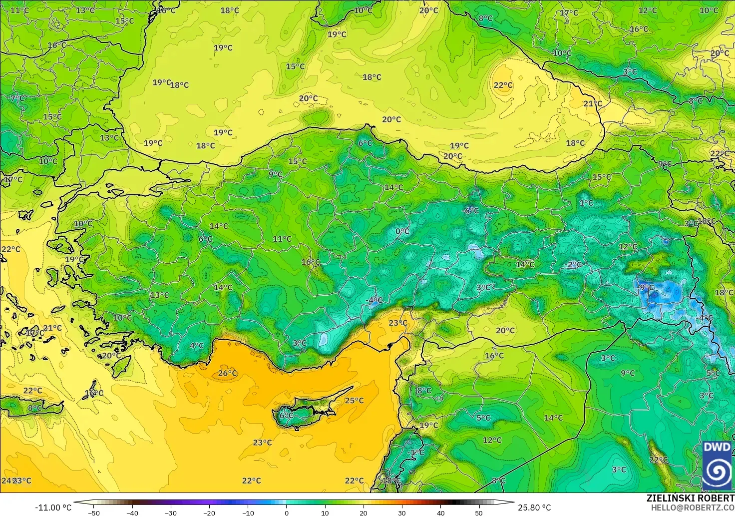 ICON modelo - Turquía, Punto de rocío a 2 m