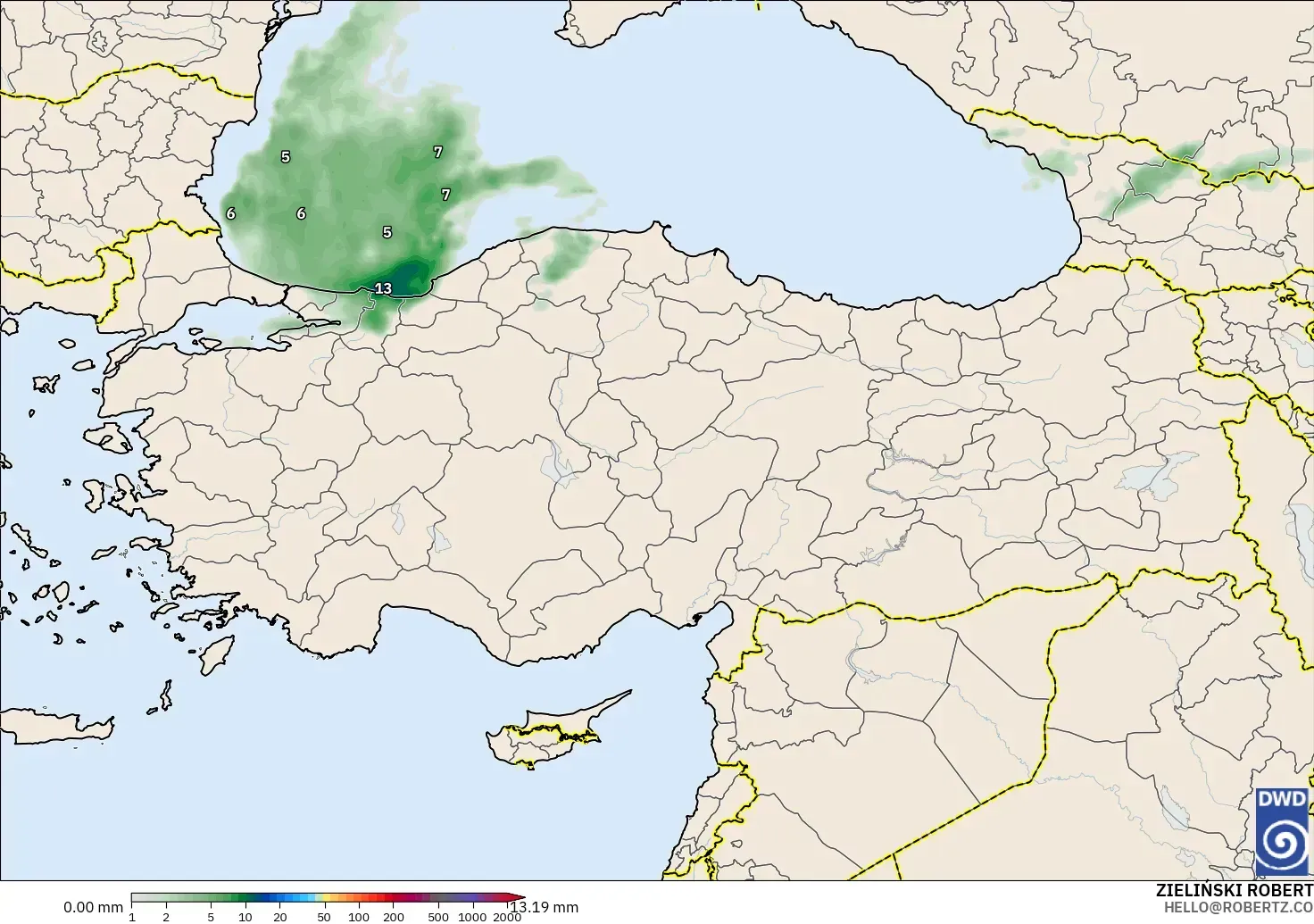 ICON modelo - Turquía, Acumulación de precipitación
