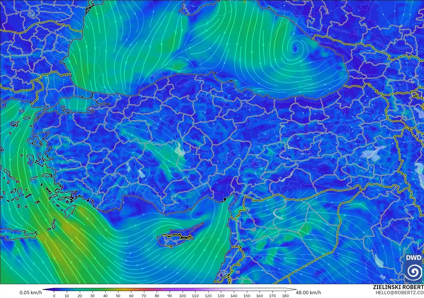 ICON modelo - Turquía, Viento a 10 m