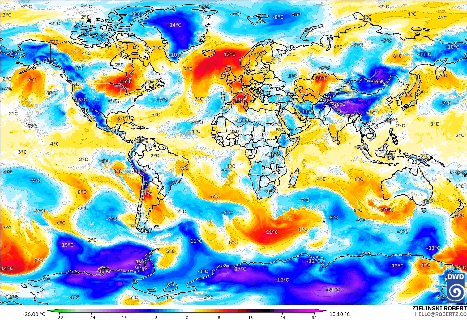 ICON modelo - Mundo, Anomalía de temperatura a 850 hPa