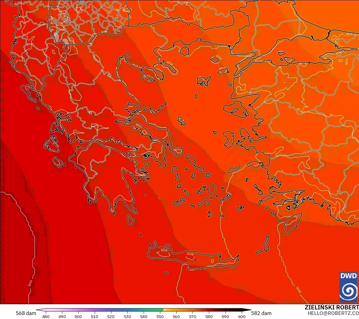 ICON modelo - Grecia, Altura geopotencial a 500 hPa