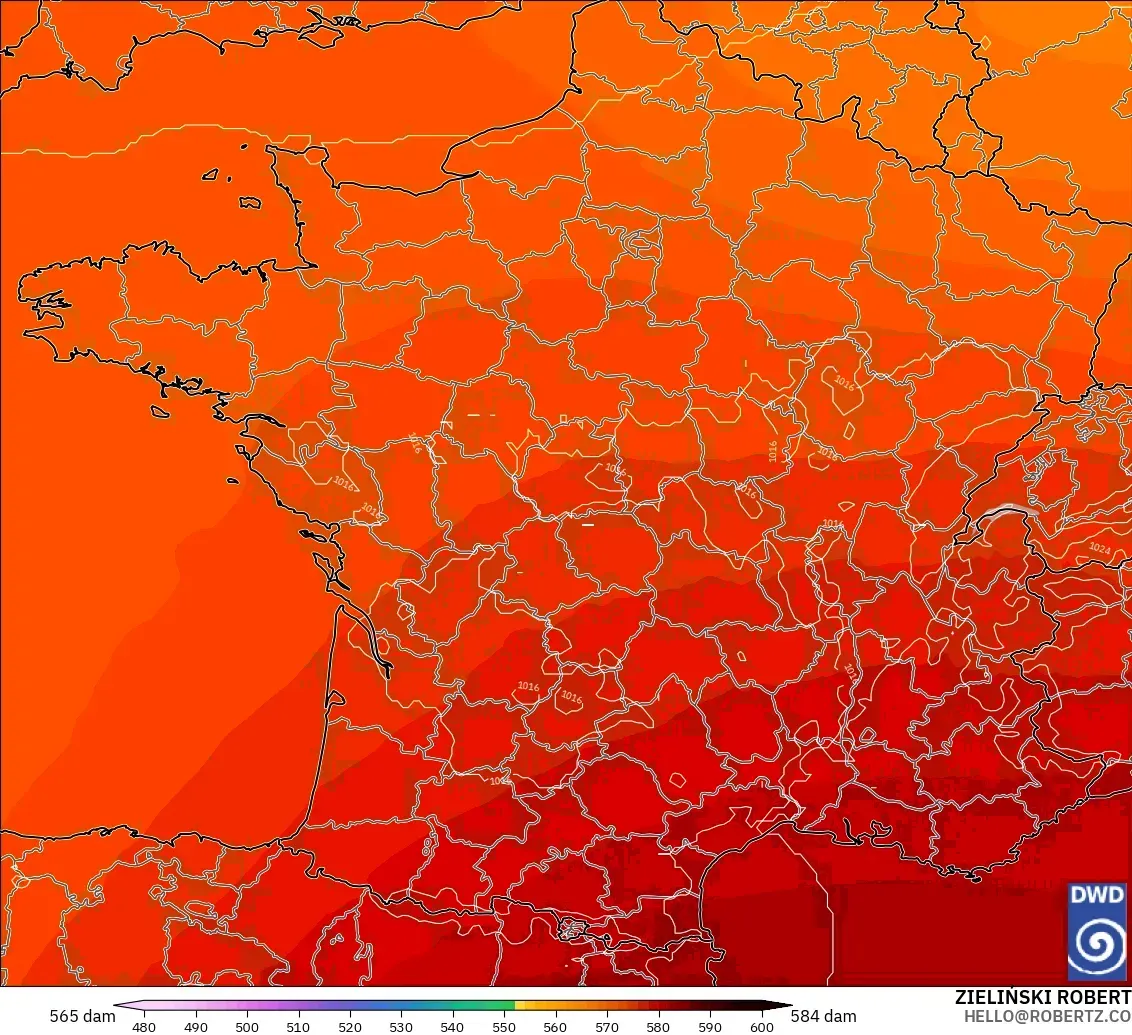 ICON modelo - Francia, Altura geopotencial a 500 hPa