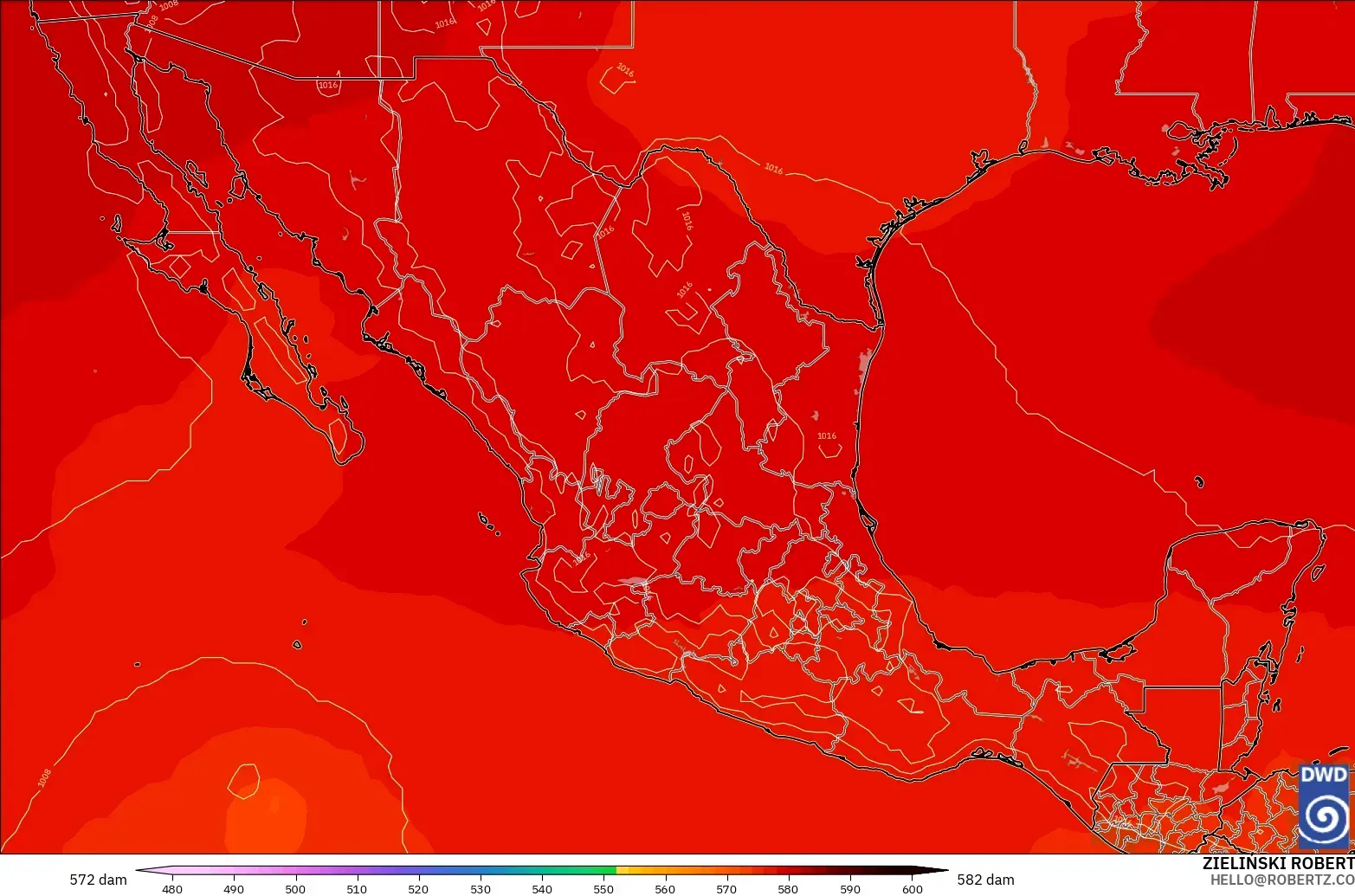 ICON modelo - México, Altura geopotencial a 500 hPa