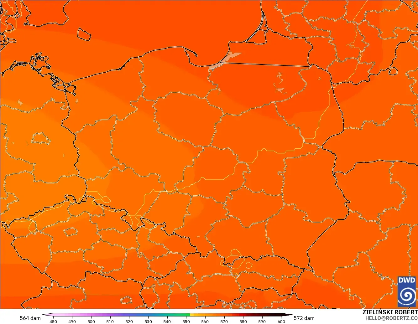 ICON modelo - Polonia, Altura geopotencial a 500 hPa