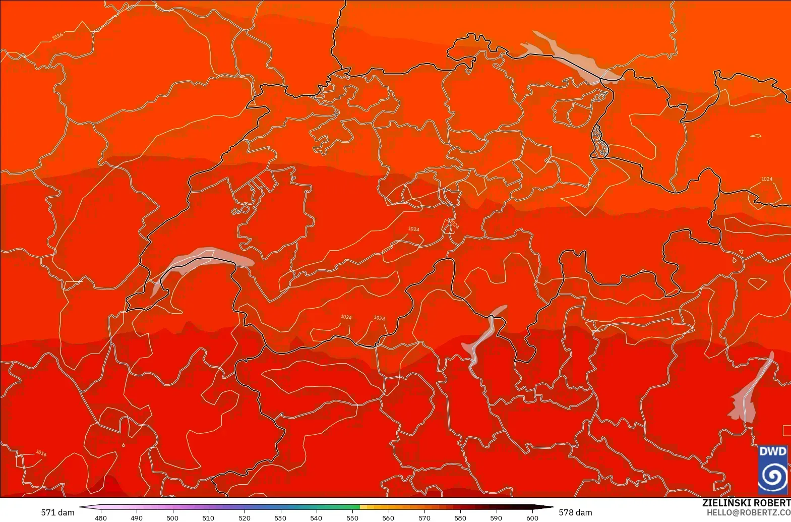 ICON modelo - Suiza, Altura geopotencial a 500 hPa