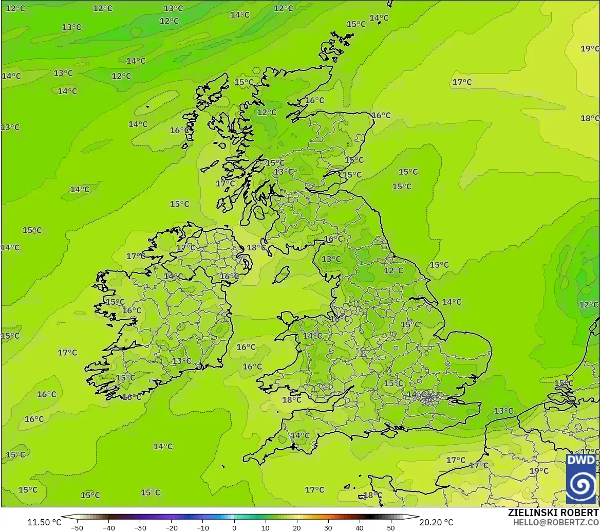 ICON modelo - Reino Unido, Temperatura a 850 hPa