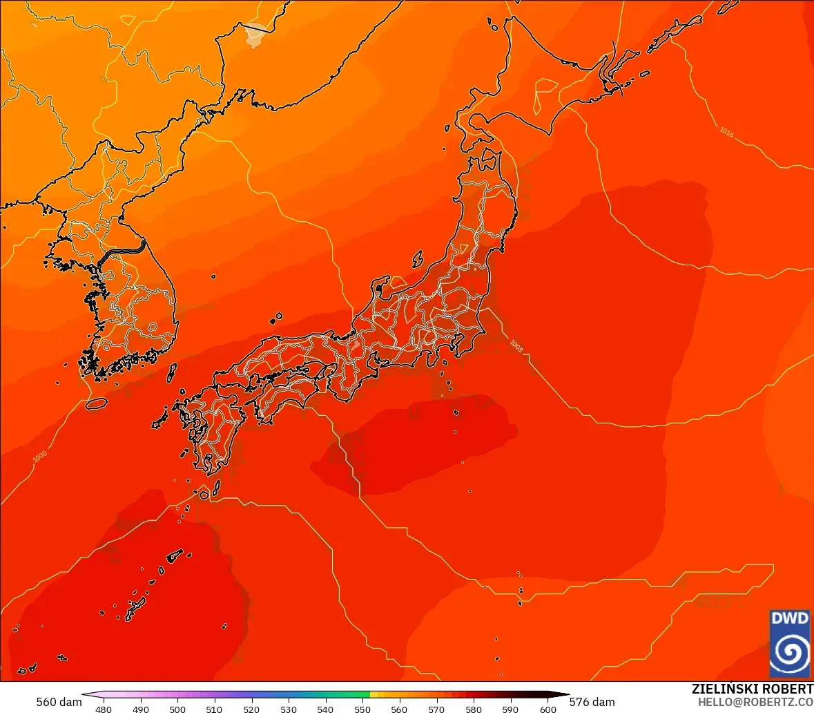 ICON modelo - Japón, Altura geopotencial a 500 hPa