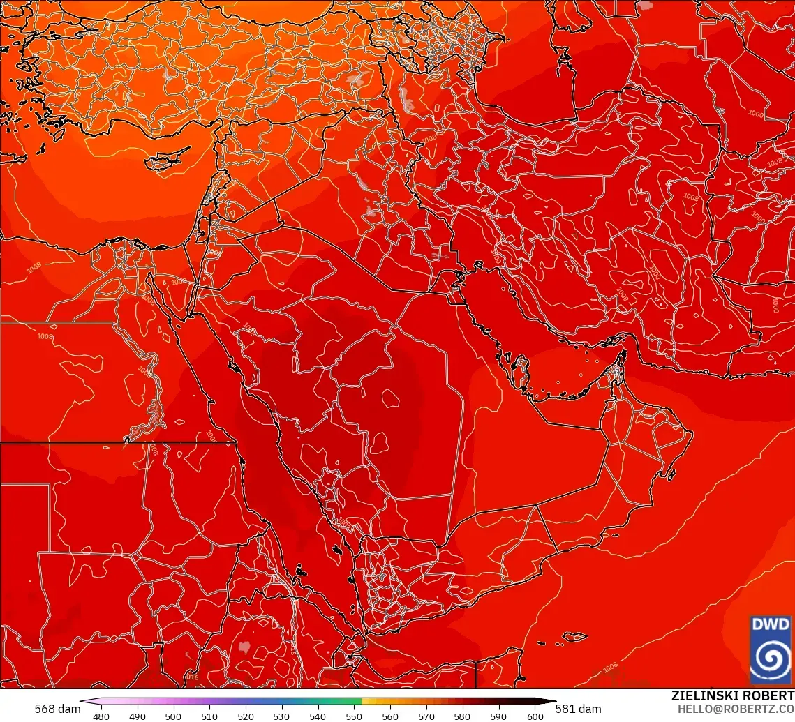 ICON modelo - Oriente Medio, Altura geopotencial a 500 hPa