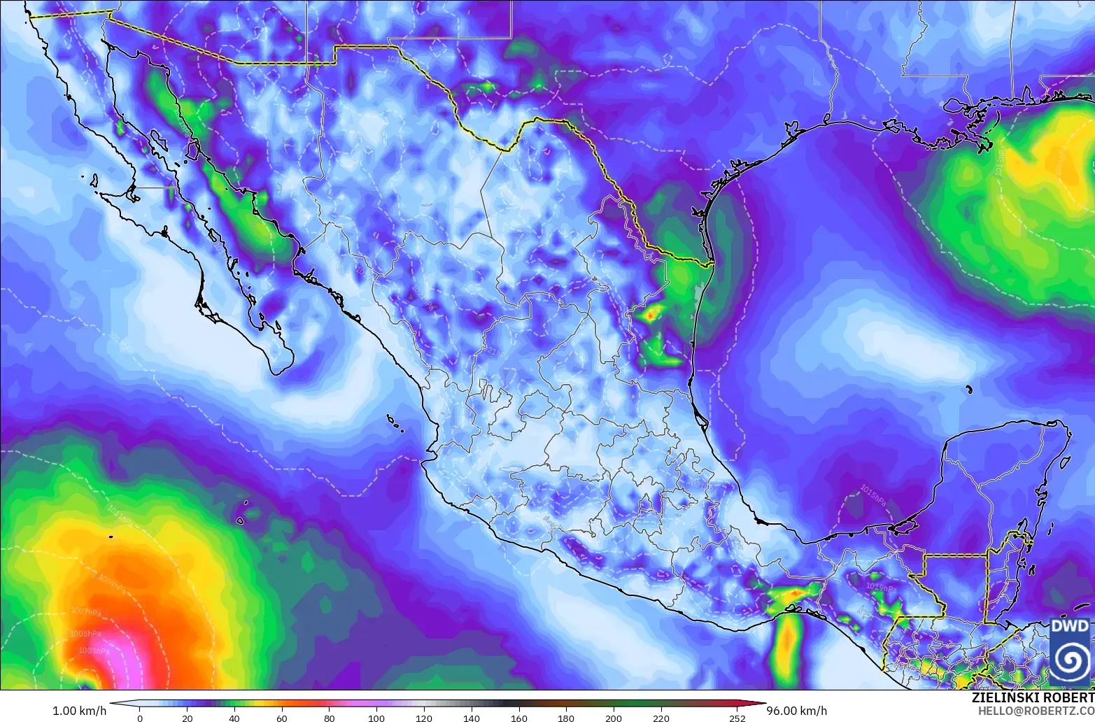 ICON modelo - México, Ráfagas de viento