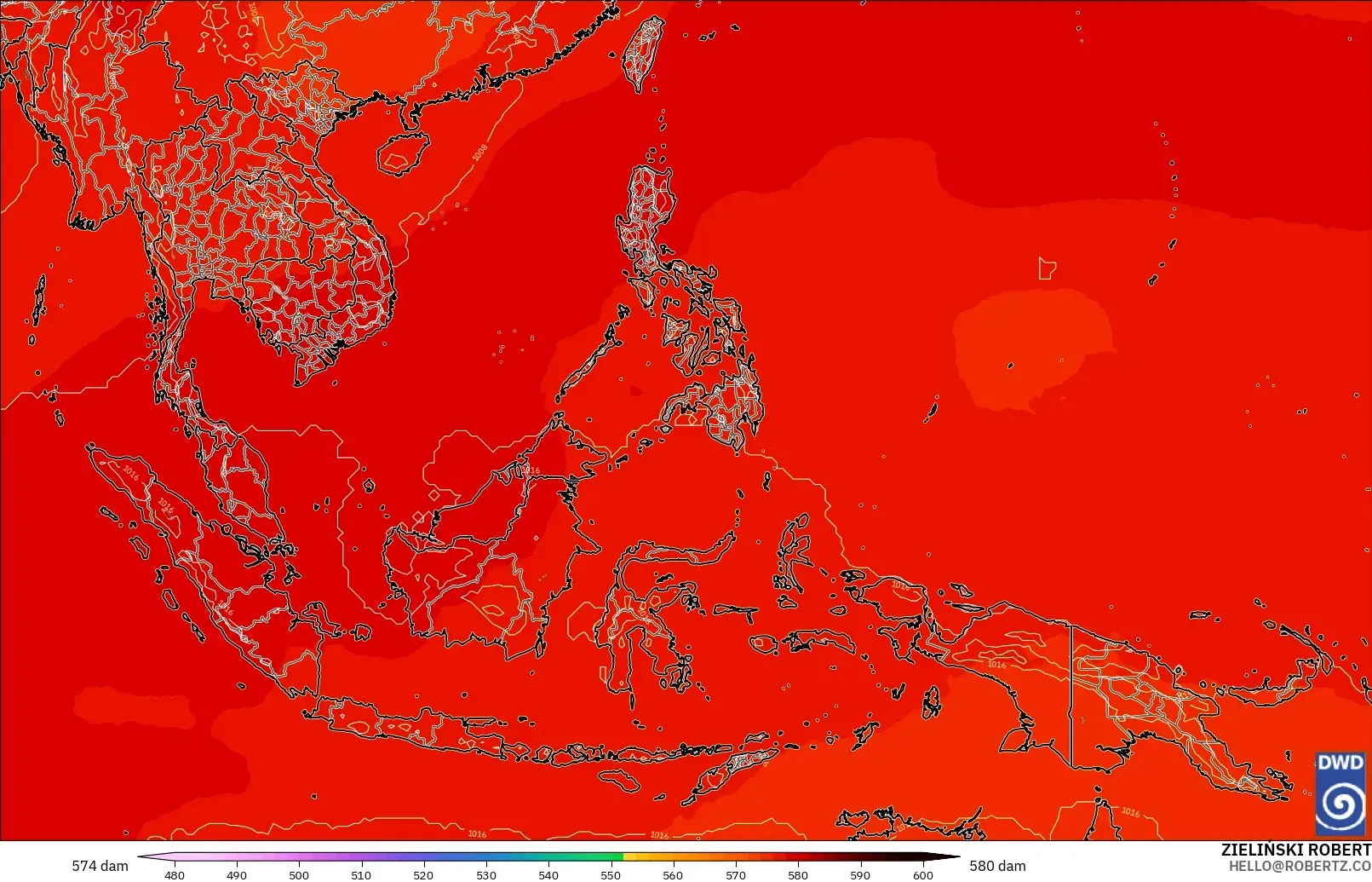 ICON modelo - Sudeste Asiático, Altura geopotencial a 500 hPa
