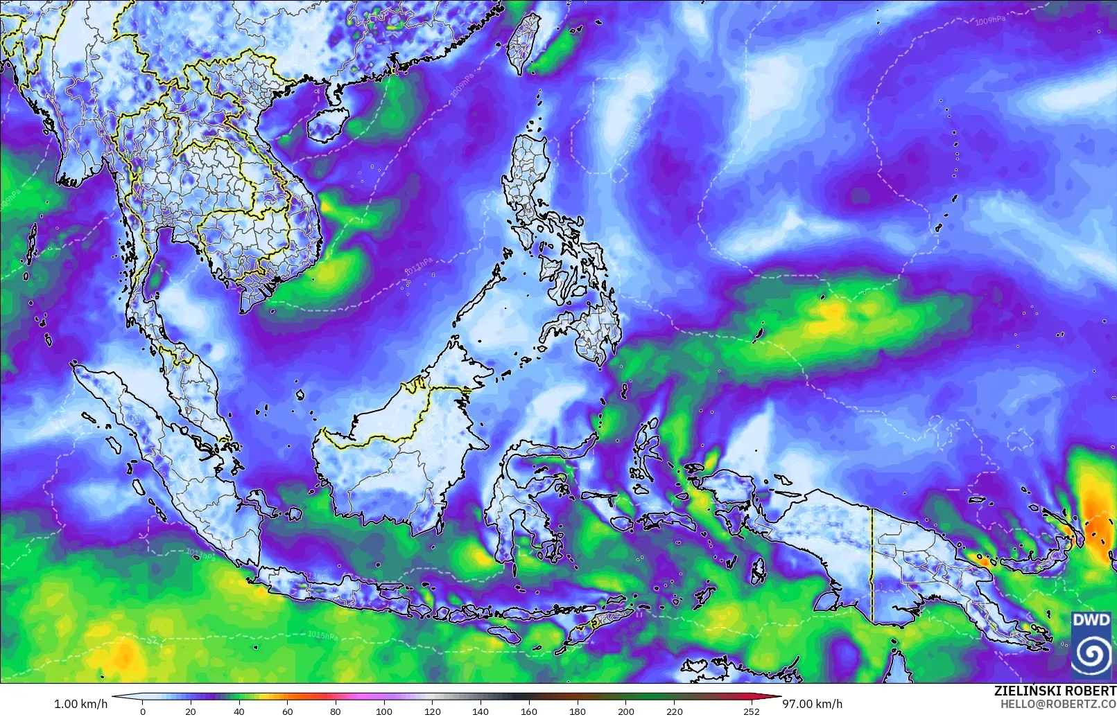ICON modelo - Sudeste Asiático, Ráfagas de Viento Máximas