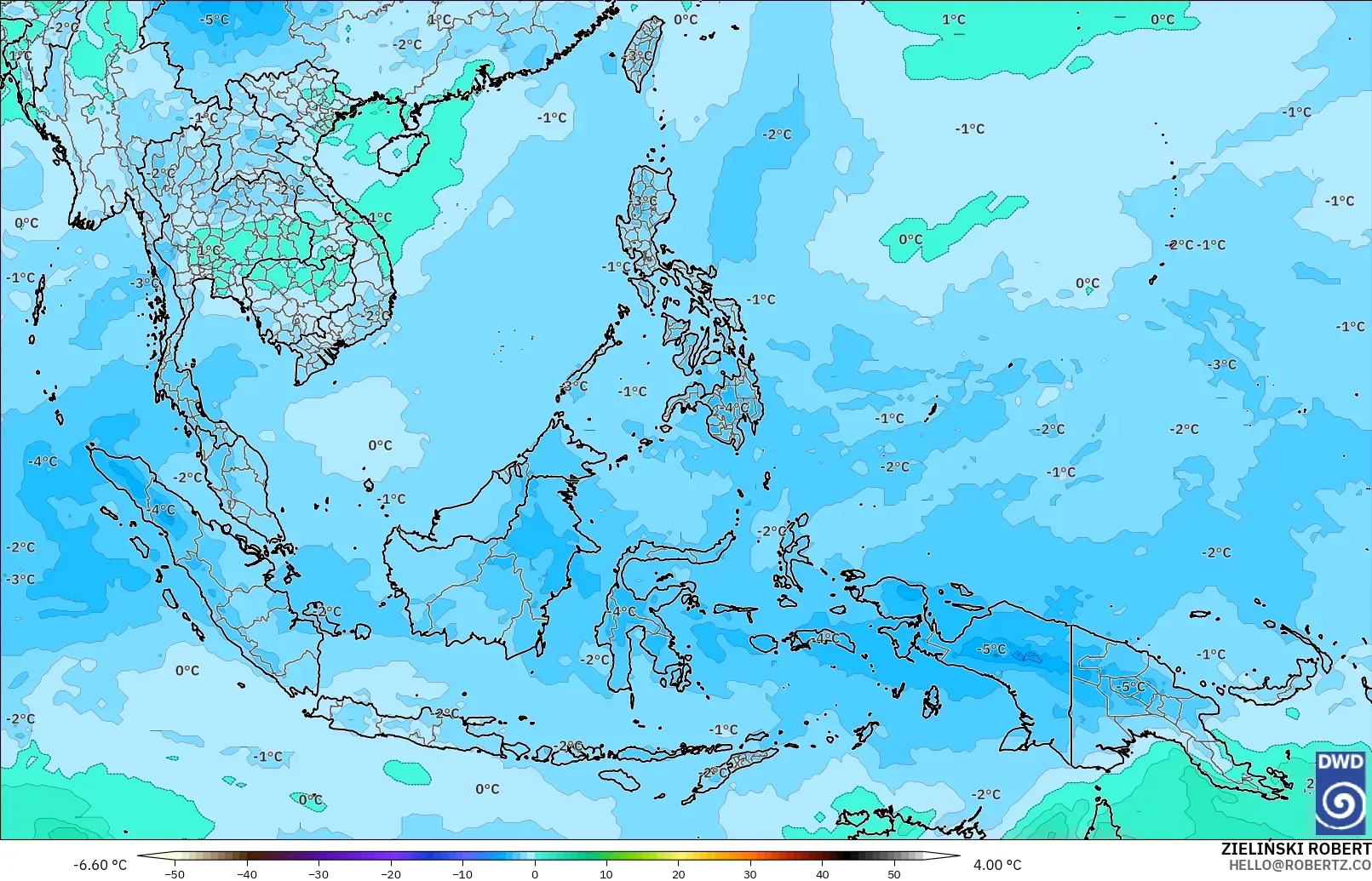ICON modelo - Sudeste Asiático, Temperatura a 500 hPa