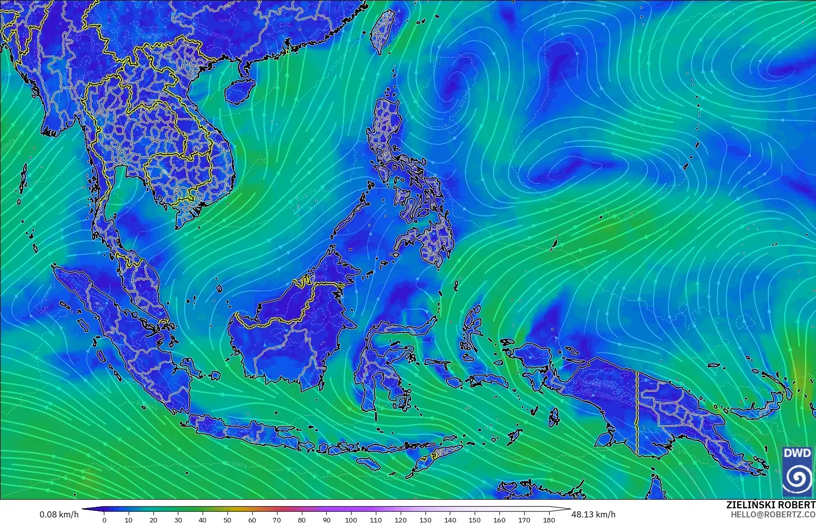 ICON modelo - Sudeste Asiático, Viento a 10 m