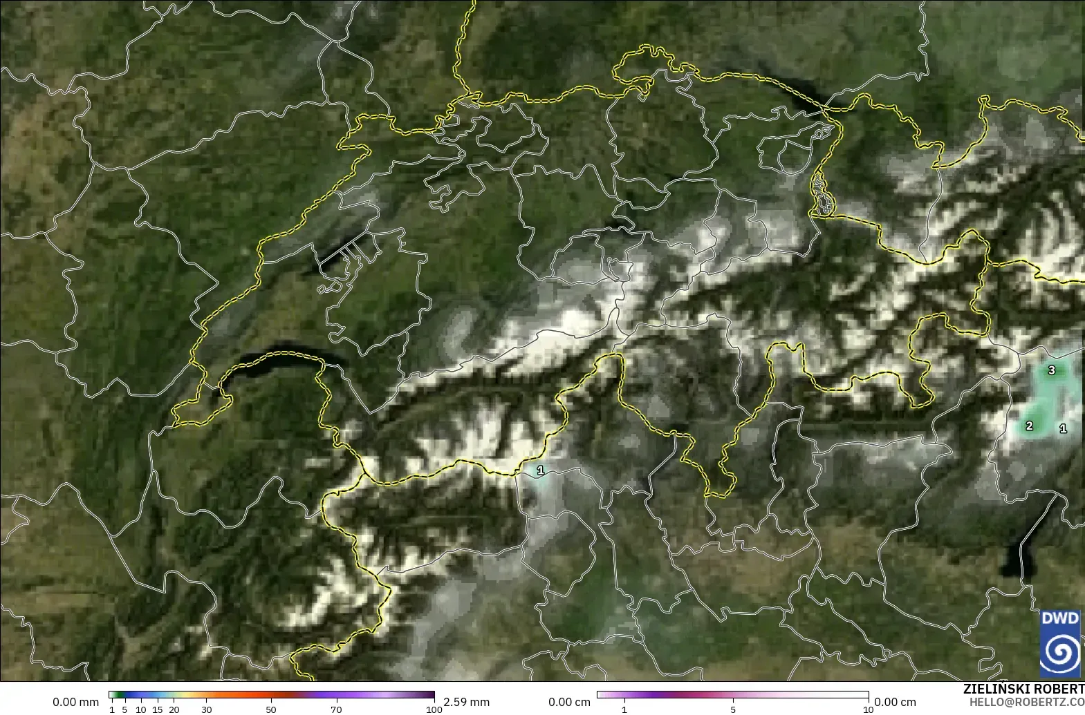 ICON modelo - Suiza, Precipitación, nubes y presión