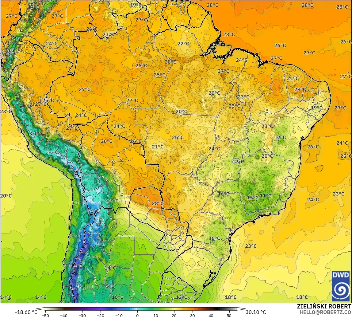 ICON modelo - Brasil, Temperatura a 2 m