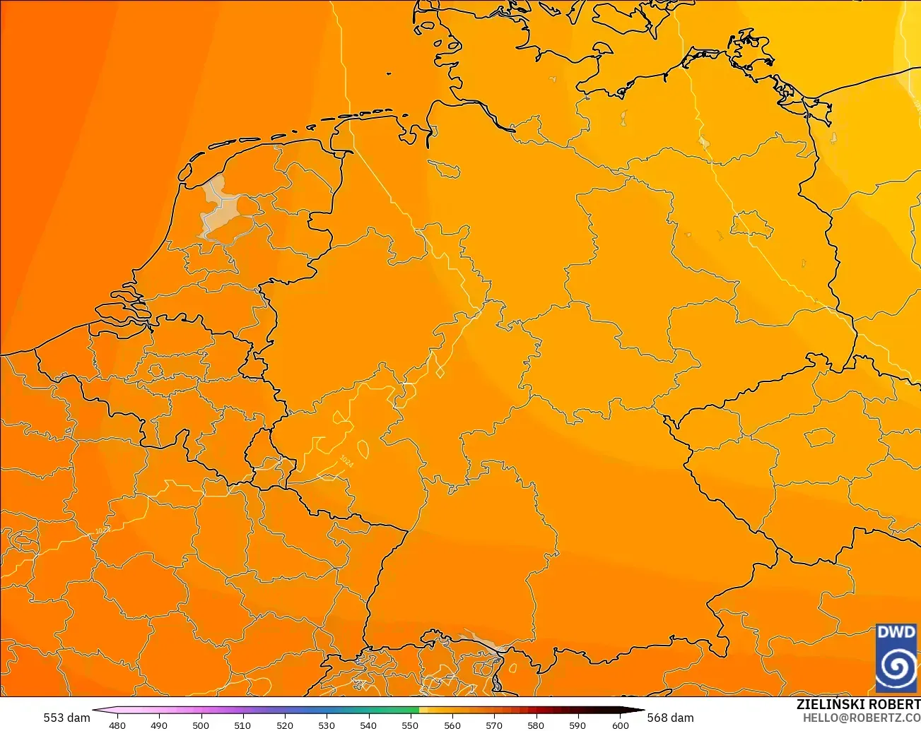 ICON modelo - Alemania, Altura geopotencial a 500 hPa