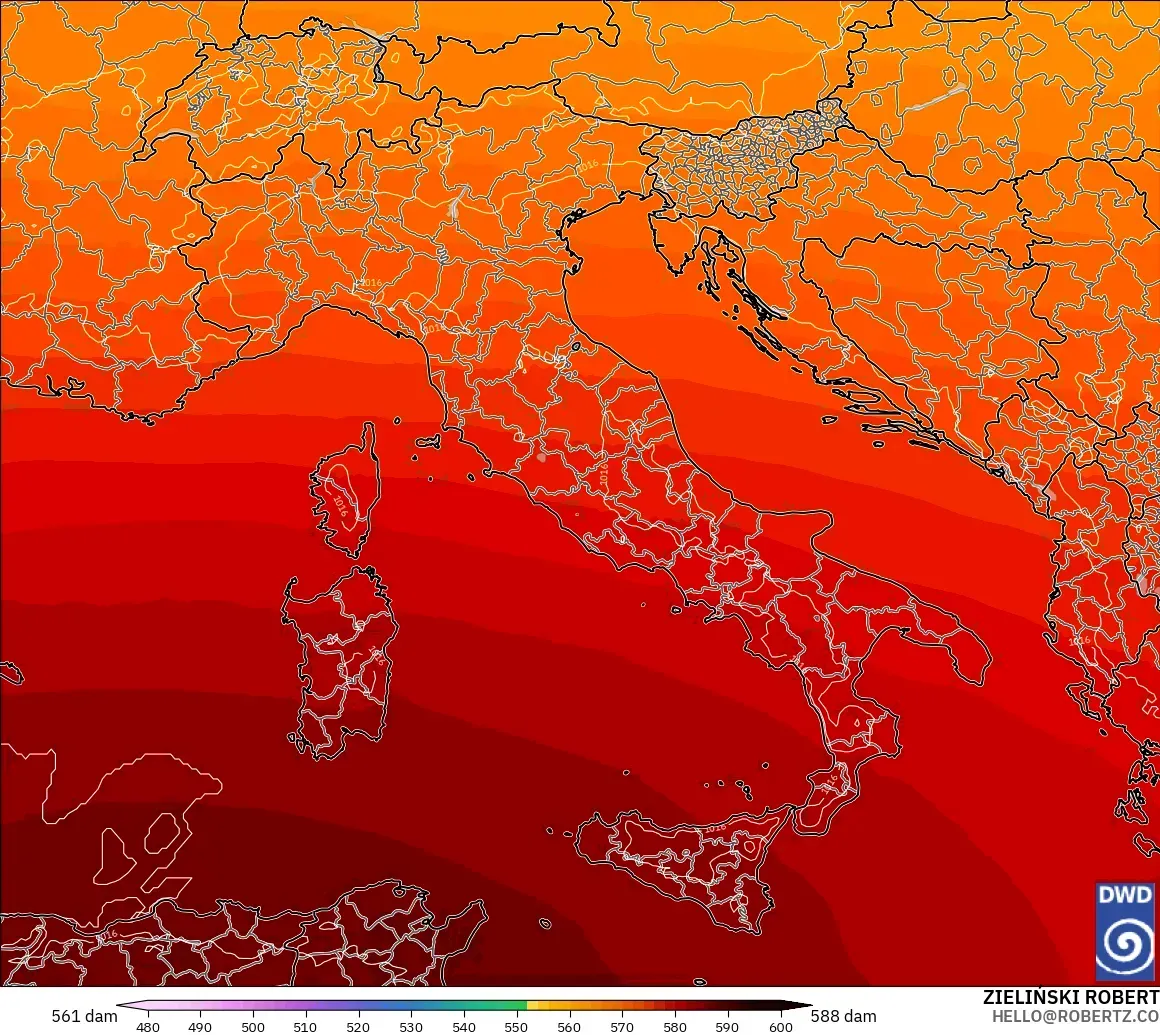 ICON modelo - Italia, Altura geopotencial a 500 hPa