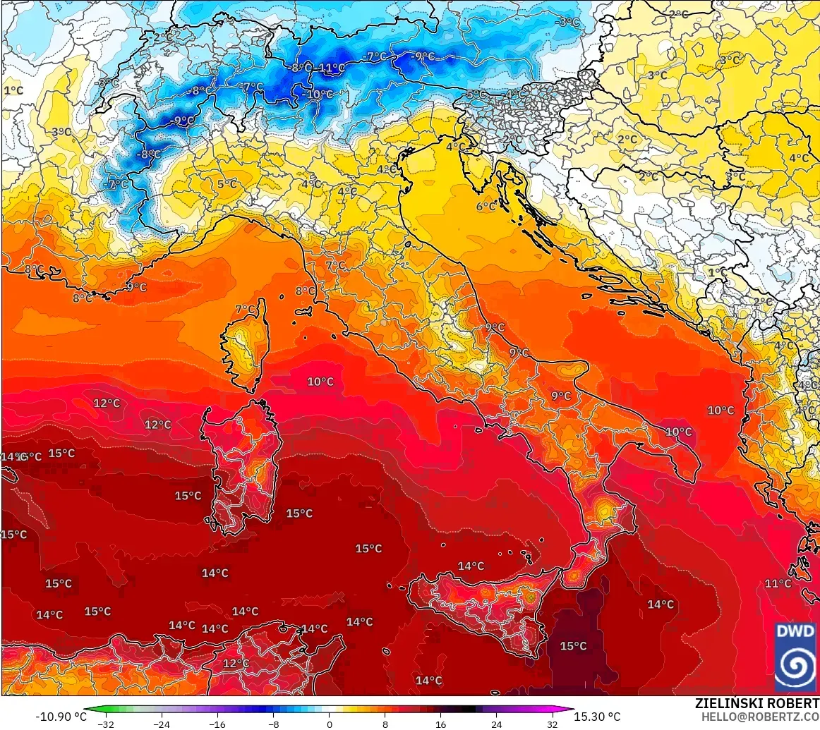 ICON modelo - Italia, Anomalía de temperatura a 850 hPa