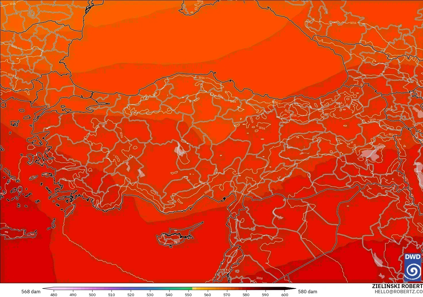 ICON modelo - Turquía, Altura geopotencial a 500 hPa