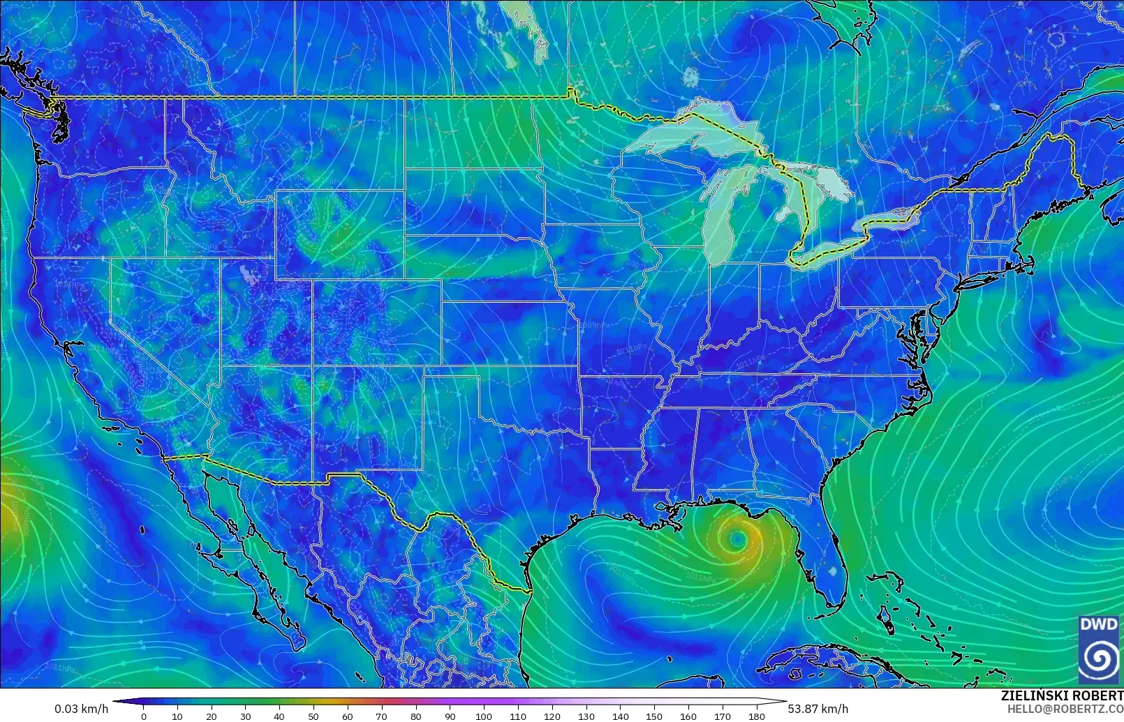 ICON modelo - Estados Unidos, Viento a 10 m