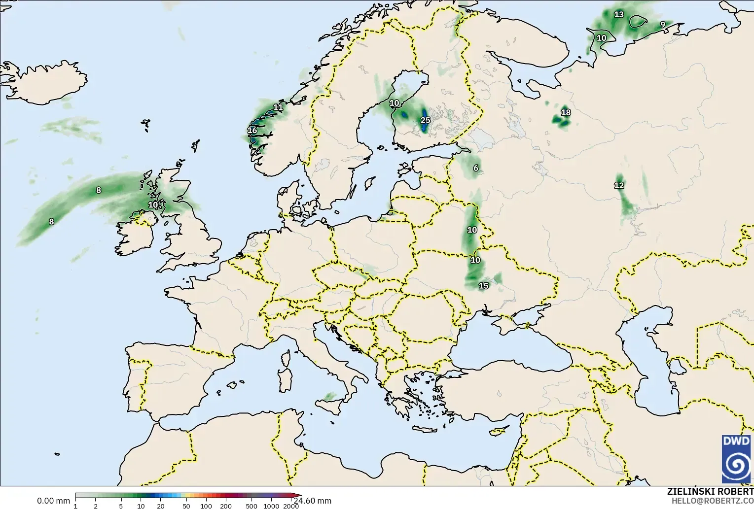 ICON modelo - Europa, Acumulación de precipitación