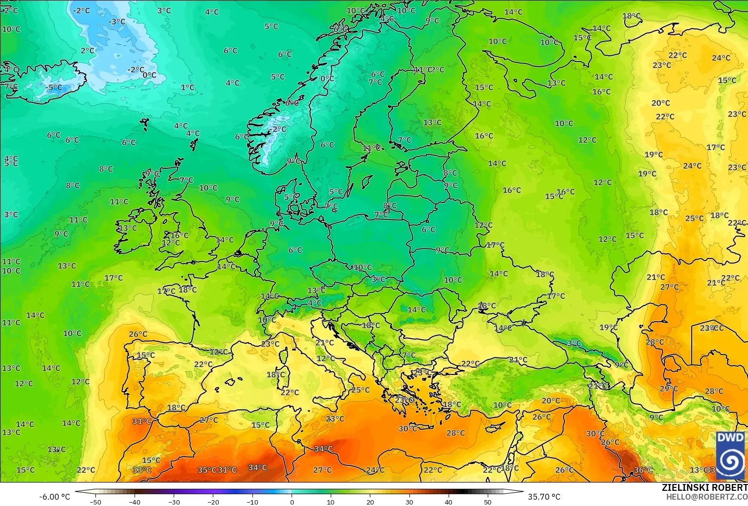 ICON modelo - Europa, Temperatura a 850 hPa