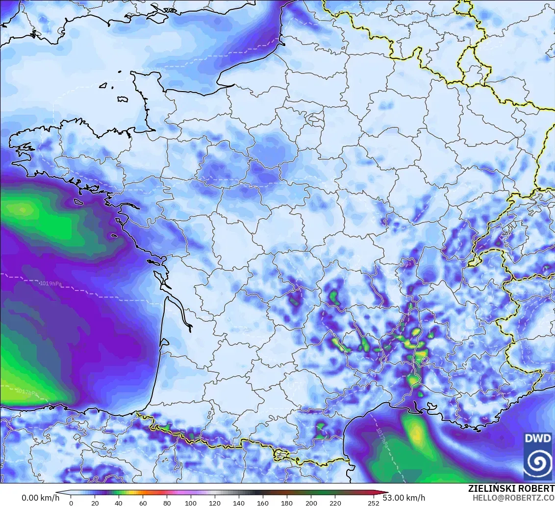 ICON modelo - Francia, Ráfagas de viento