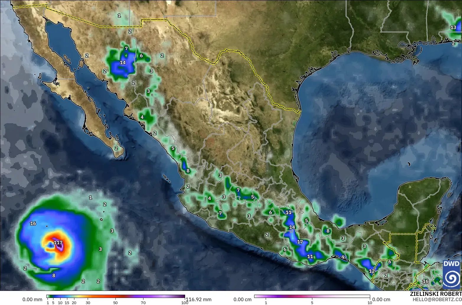 ICON modelo - México, Precipitación, nubes y presión