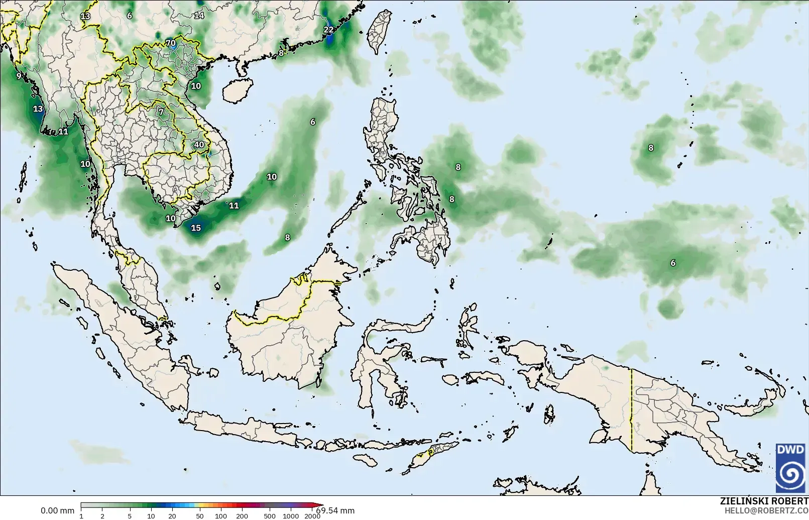 ICON modelo - Sudeste Asiático, Acumulación de precipitación