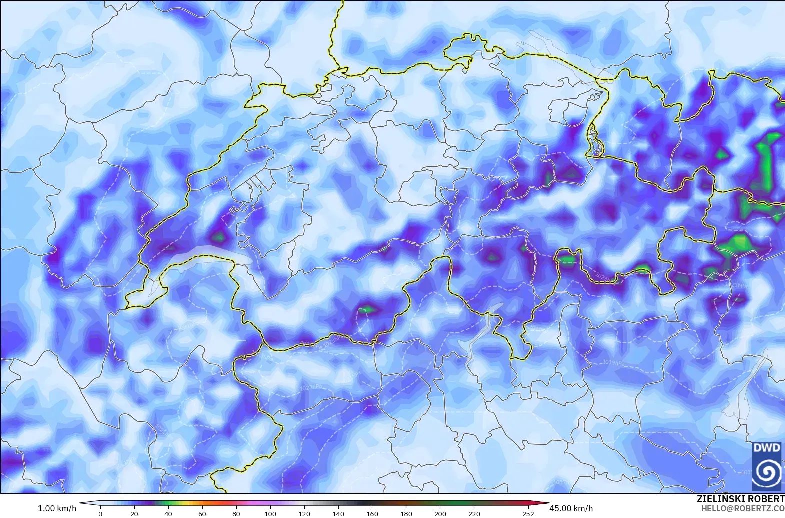 ICON modelo - Suiza, Ráfagas de Viento Máximas