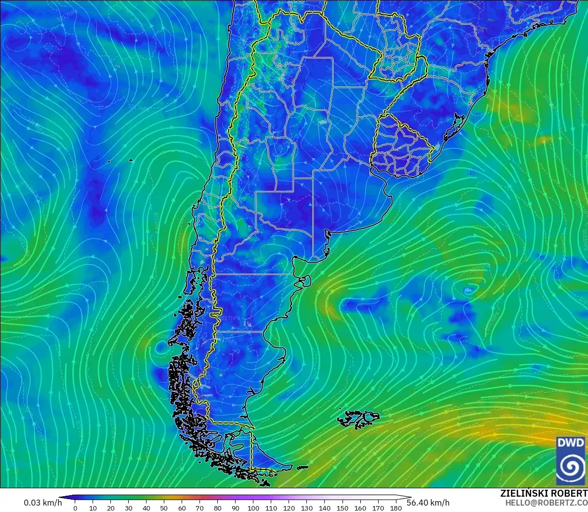 ICON modelo - Argentina, Viento a 10 m