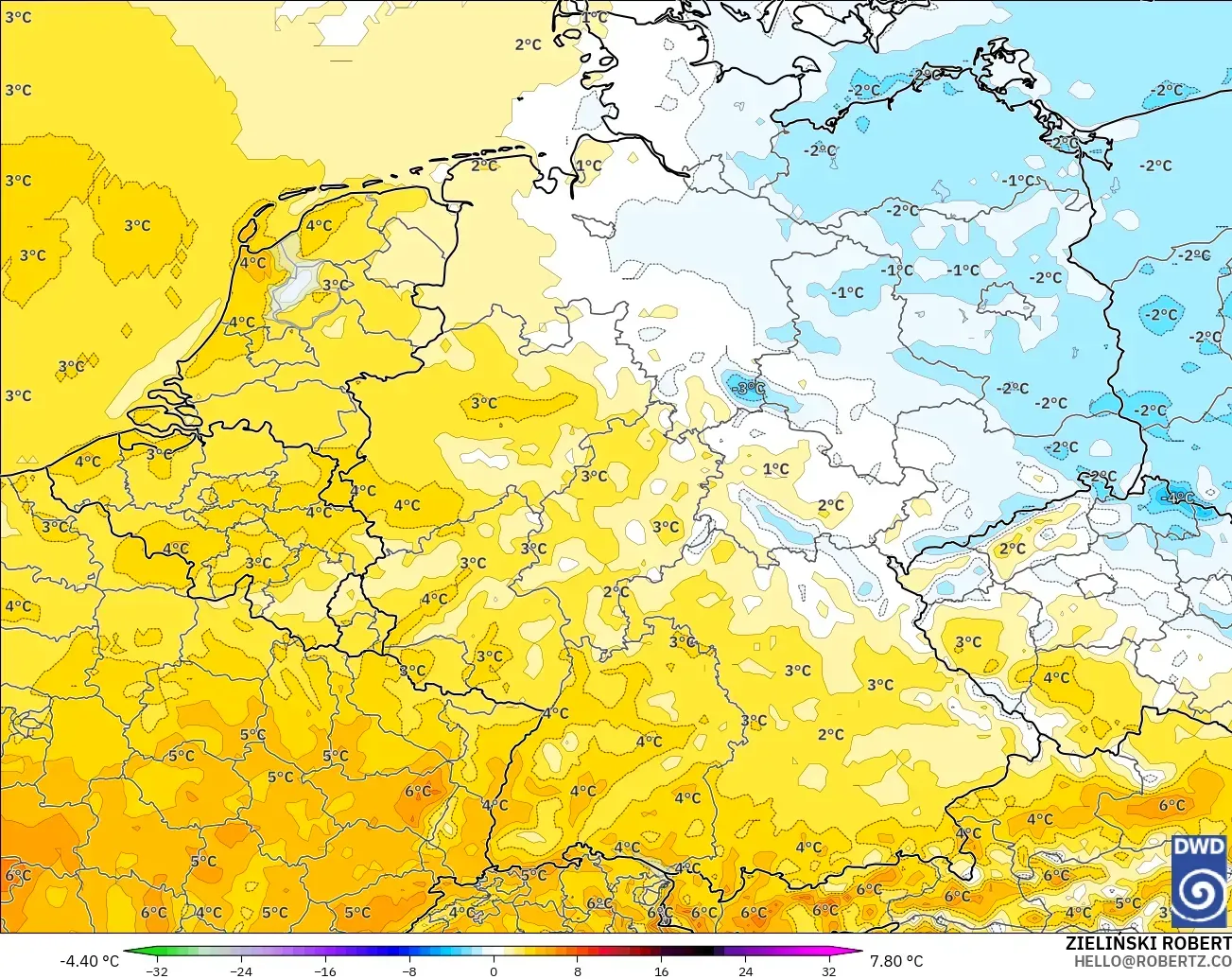 ICON modelo - Alemania, Anomalía de temperatura a 2 m
