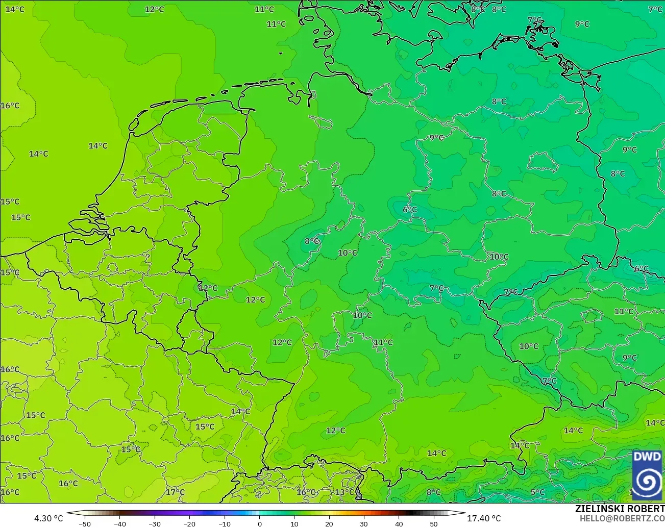 ICON modelo - Alemania, Temperatura a 850 hPa
