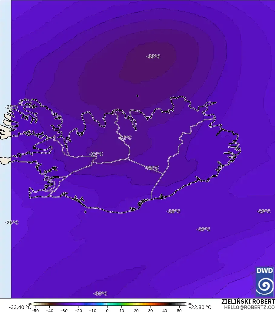 ICON modelo - Islandia, Temperatura a 500 hPa