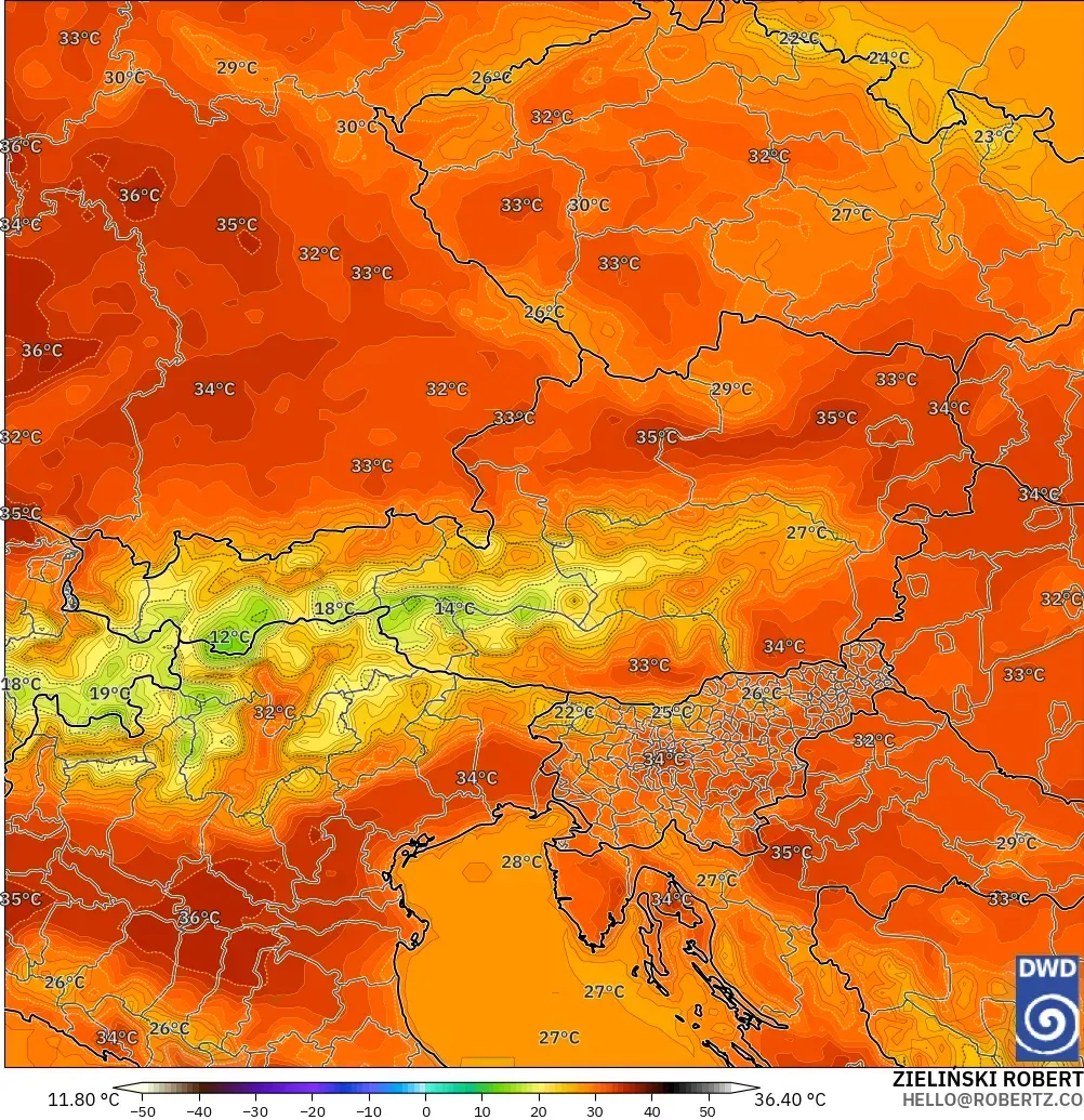 ICON modelo - Austria, Temperatura a 2 m