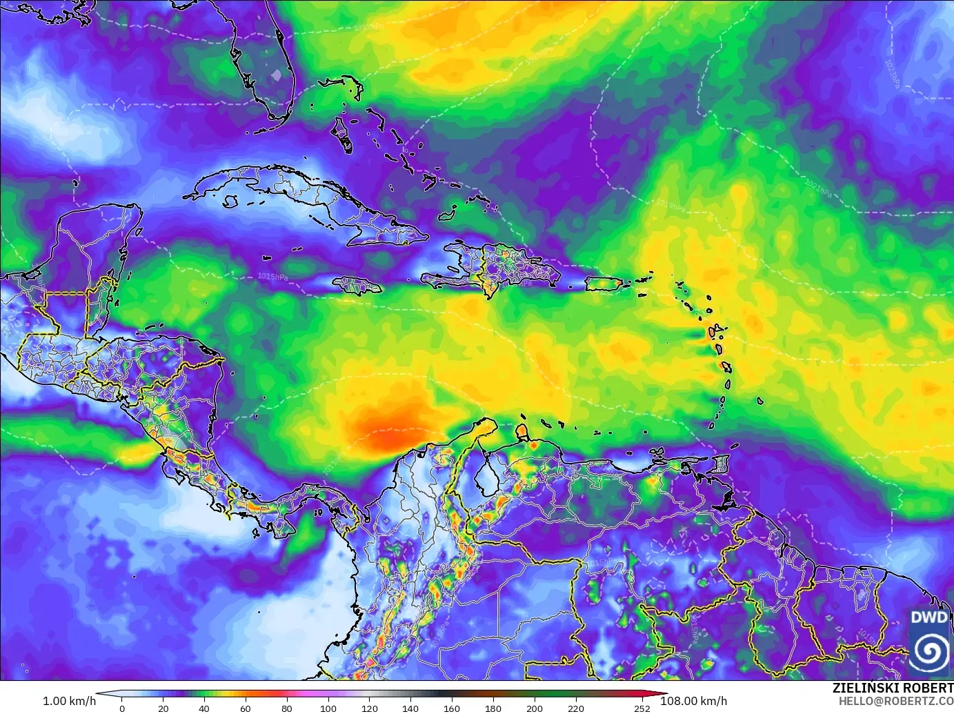ICON modelo - Caribe, Ráfagas de Viento Máximas