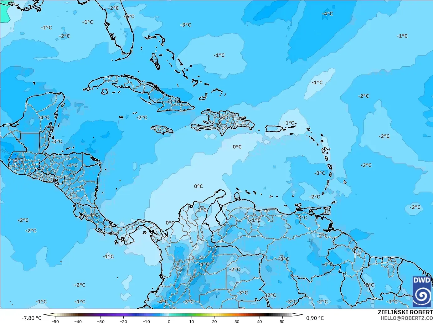 ICON modelo - Caribe, Temperatura a 500 hPa