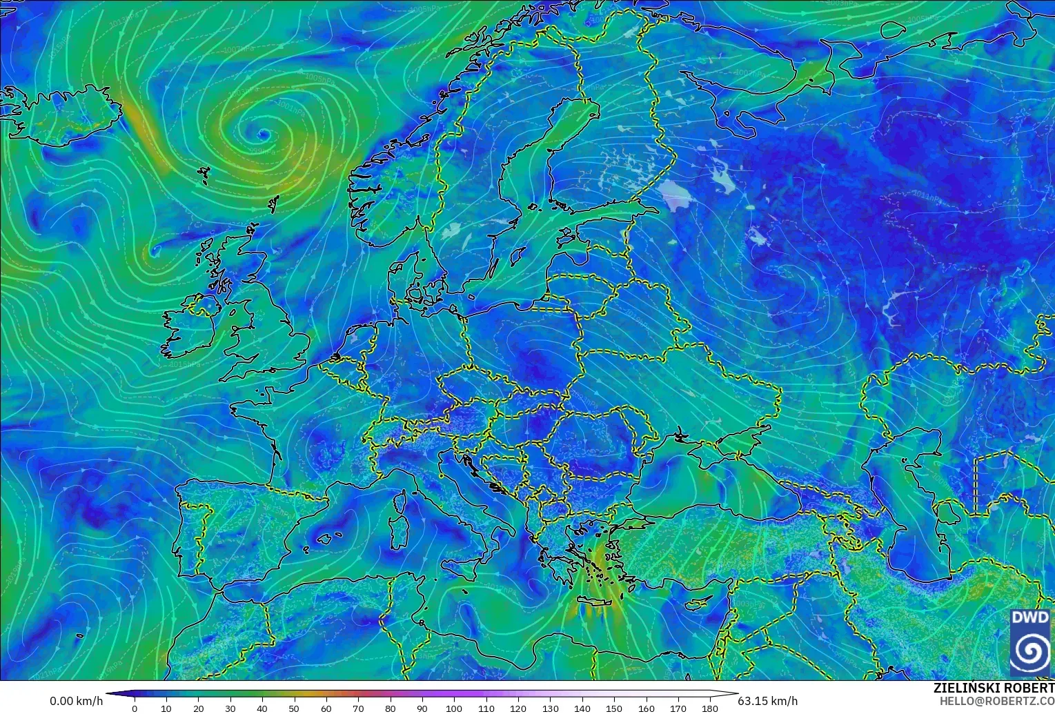 ICON modelo - Europa, Viento a 10 m