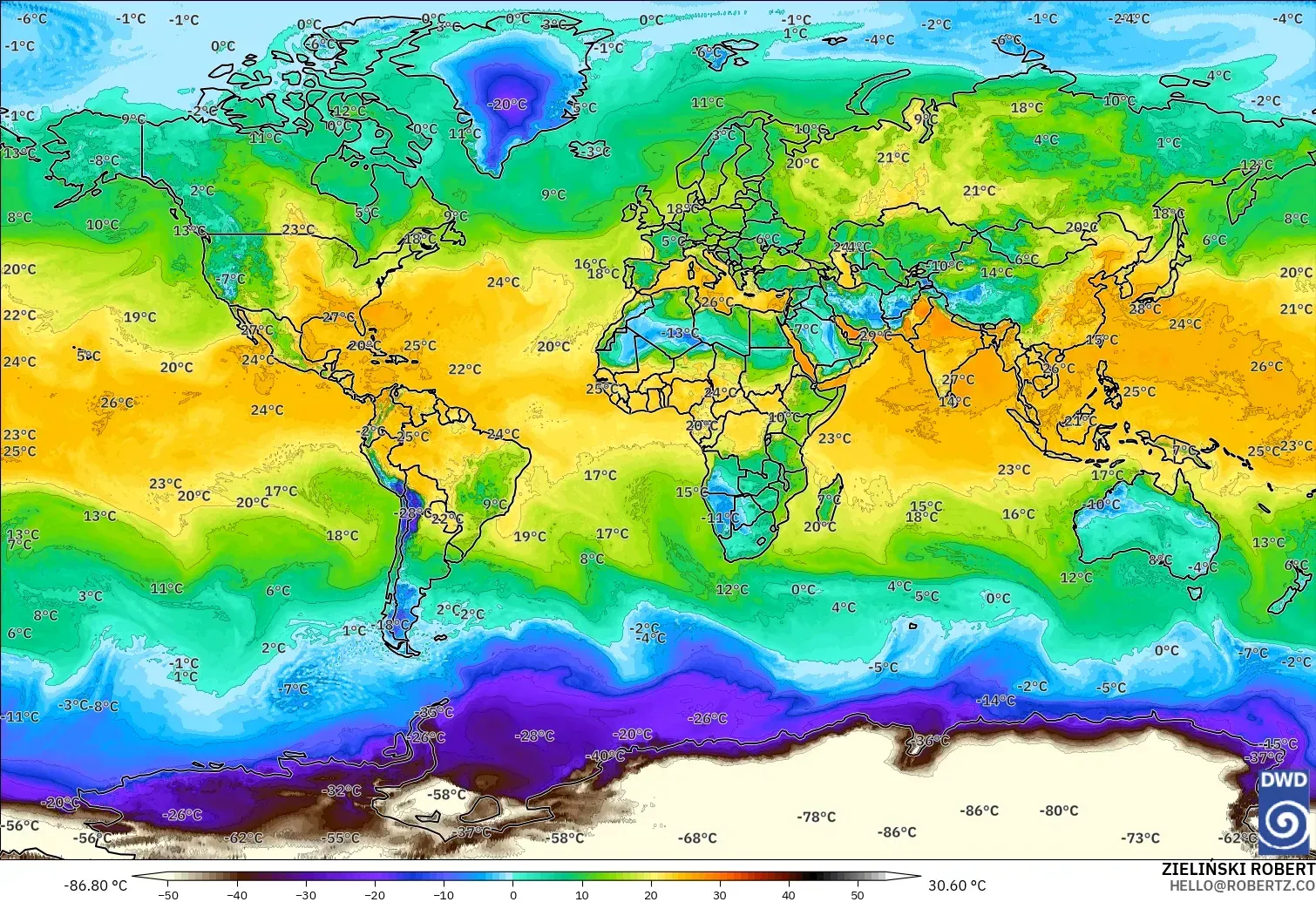 ICON modelo - Mundo, Punto de rocío a 2 m