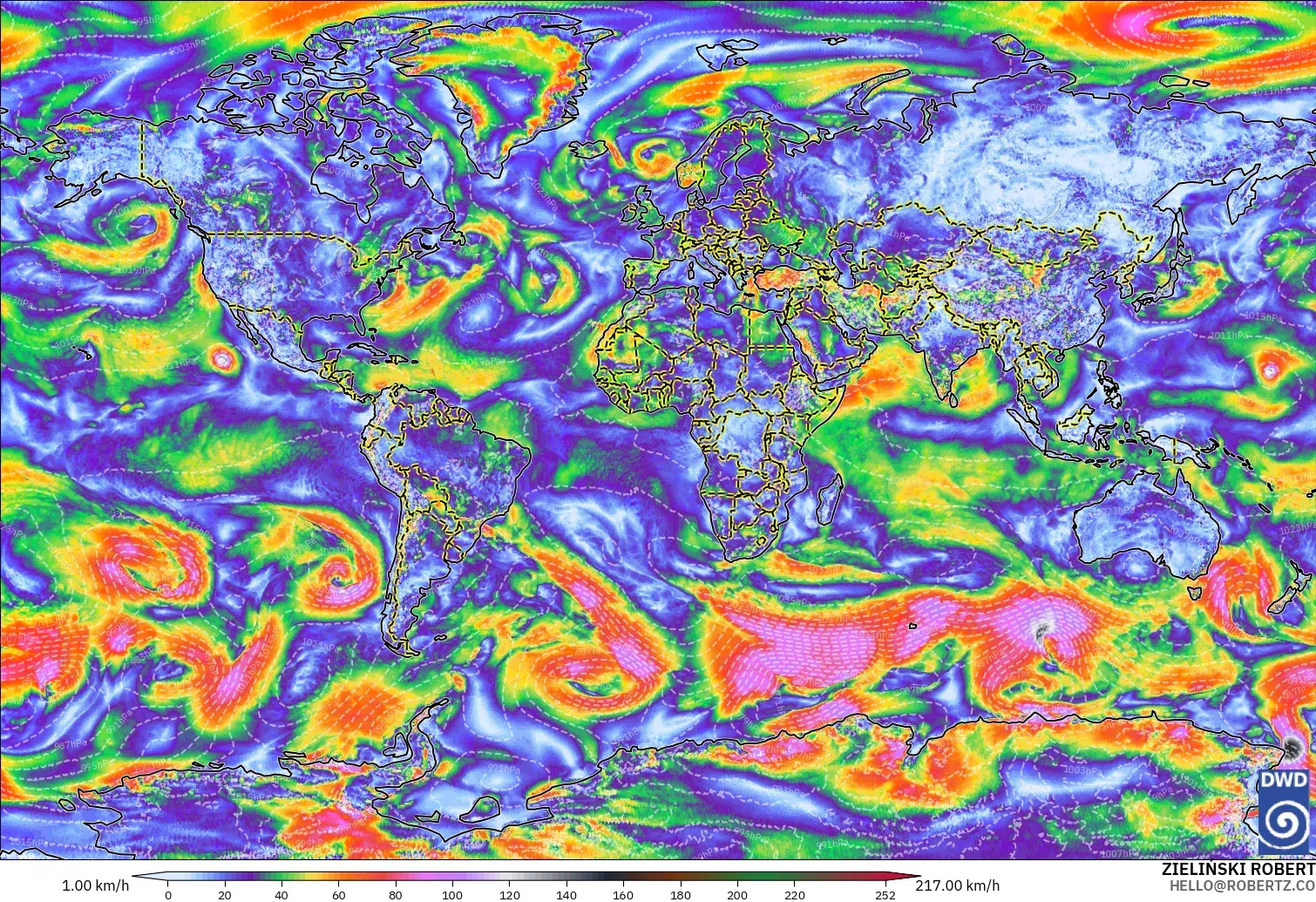 ICON modelo - Mundo, Ráfagas de viento