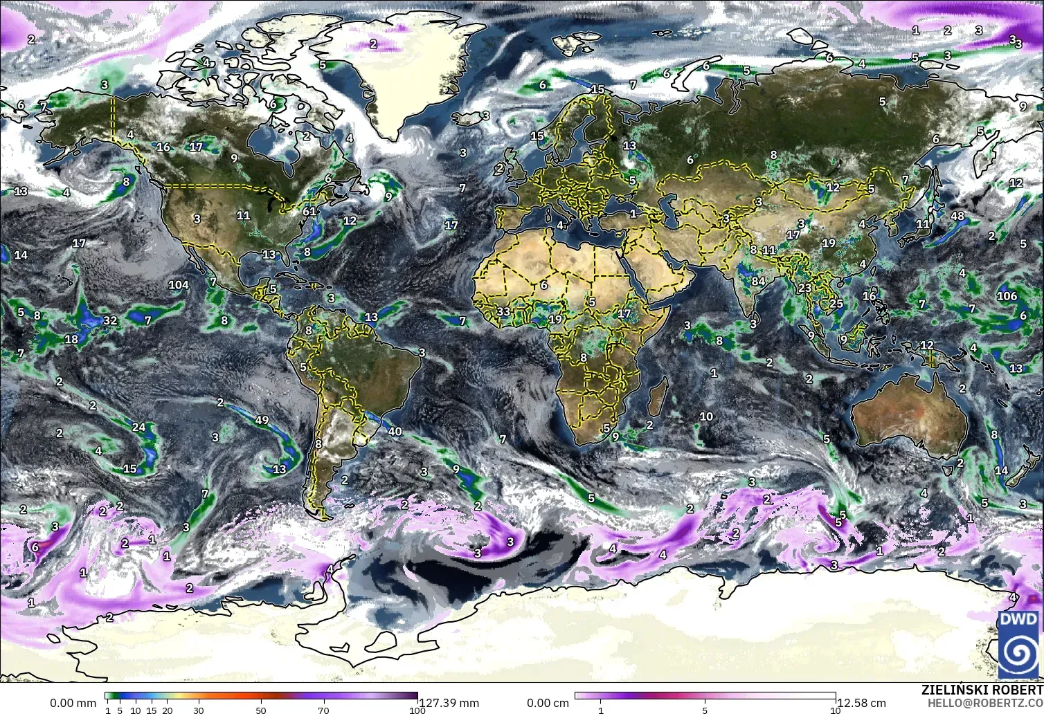 ICON modelo - Mundo, Precipitación, nubes y presión