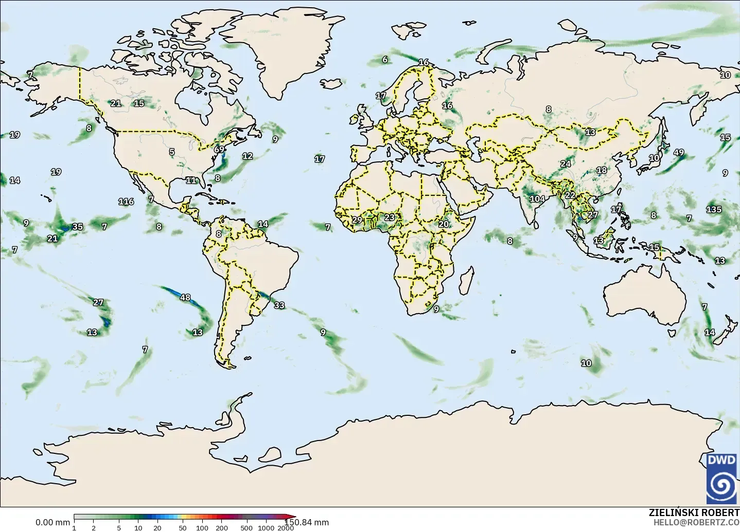 ICON modelo - Mundo, Acumulación de precipitación
