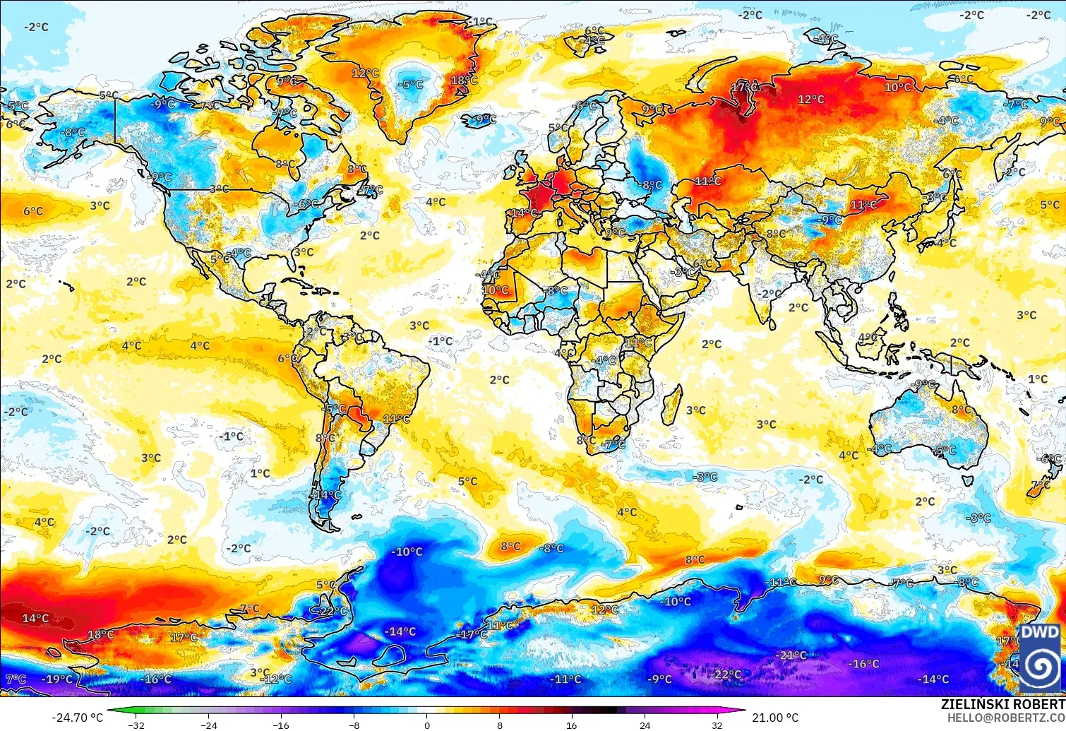 ICON modelo - Mundo, Anomalía de temperatura a 2 m