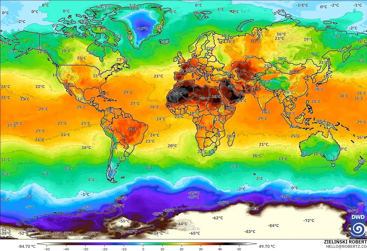ICON modelo - Mundo, Temperatura a 2 m
