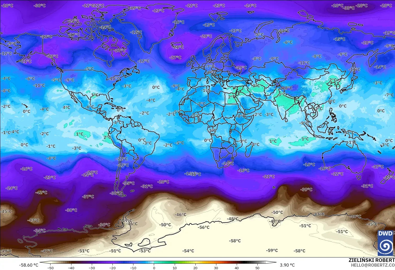 ICON modelo - Mundo, Temperatura a 500 hPa