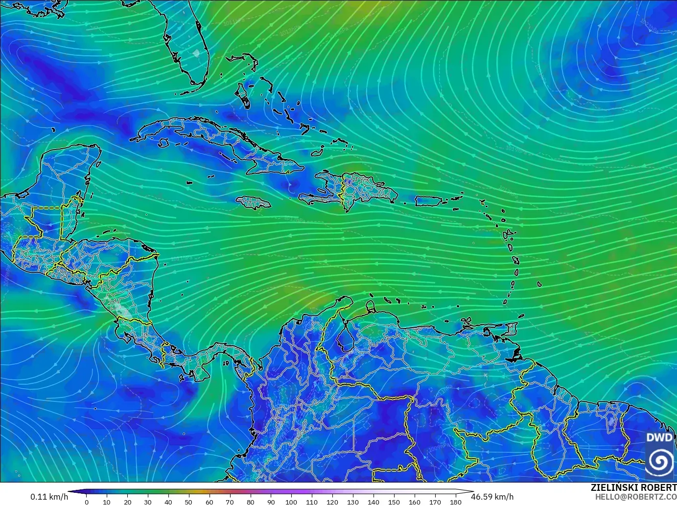 ICON modelo - Caribe, Viento a 10 m