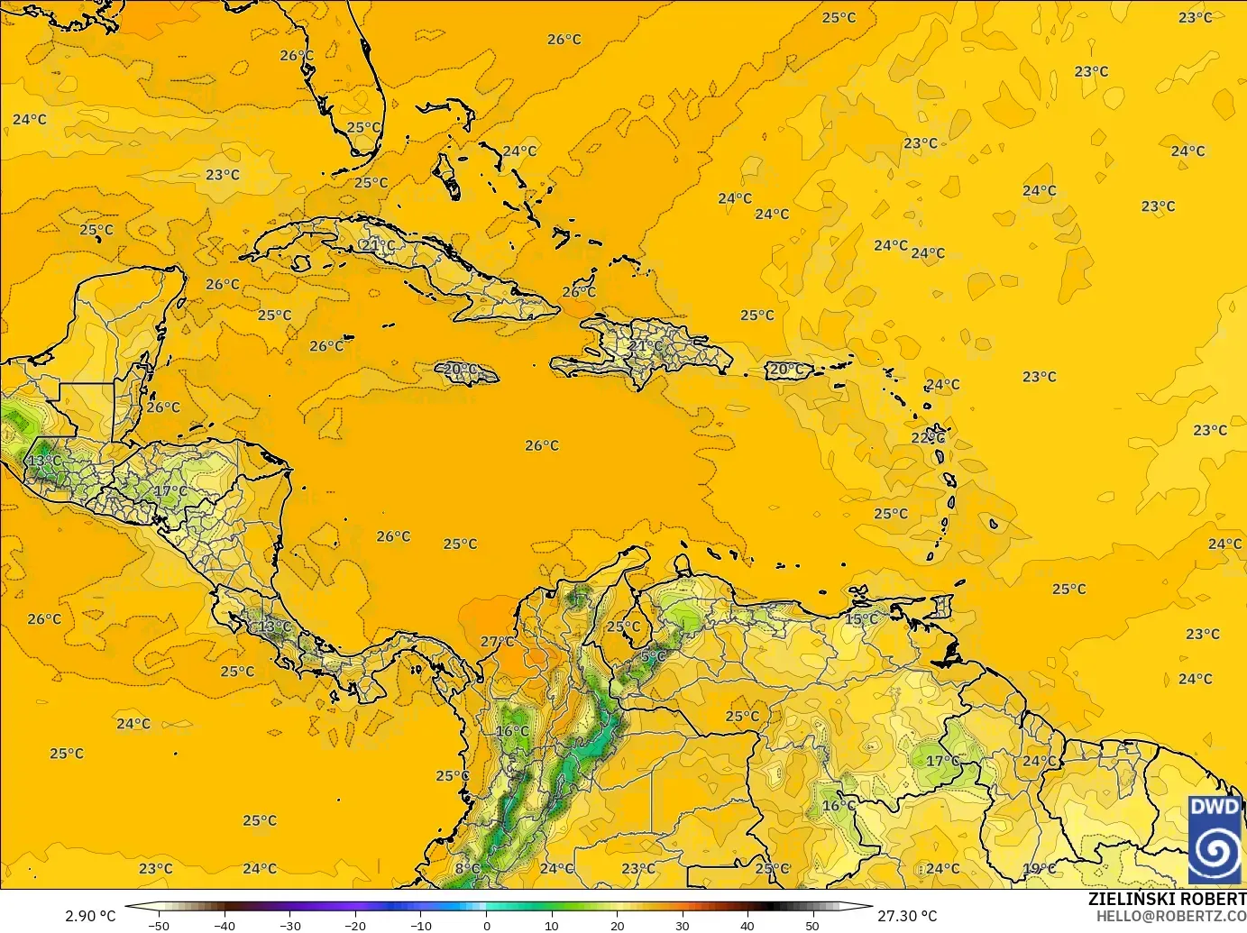 ICON modelo - Caribe, Punto de rocío a 2 m